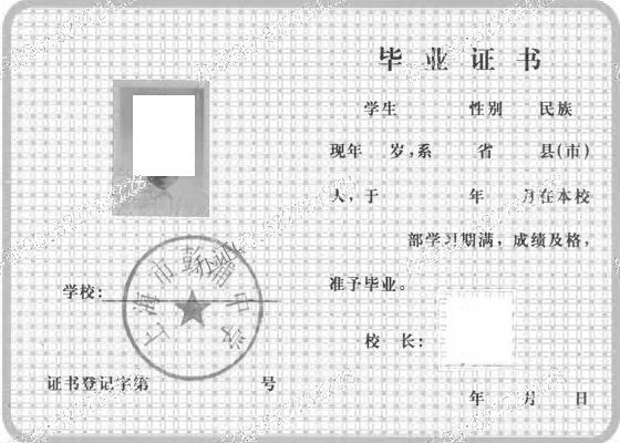 上海市彭浦中学2015年高中毕业证样本图