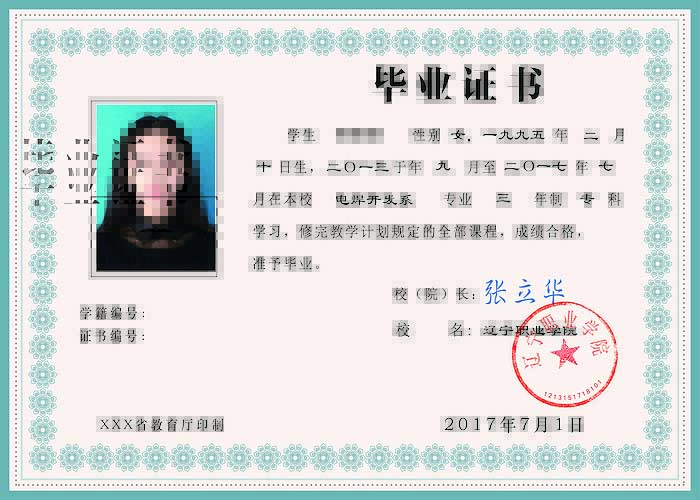 辽宁职业学院2017年大专毕业证样本图