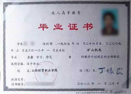 山西财贸职业学院2012年大专毕业证样本图