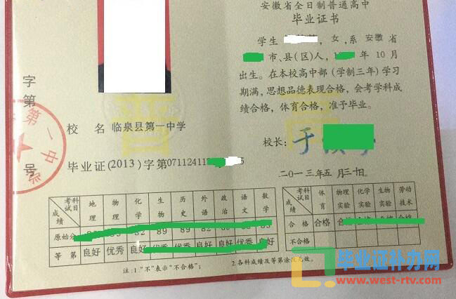 安徽临泉县第一中学高中毕业证样本图